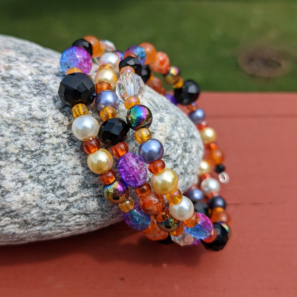 Handmade Halloween Beaded Bracelet Orange Black